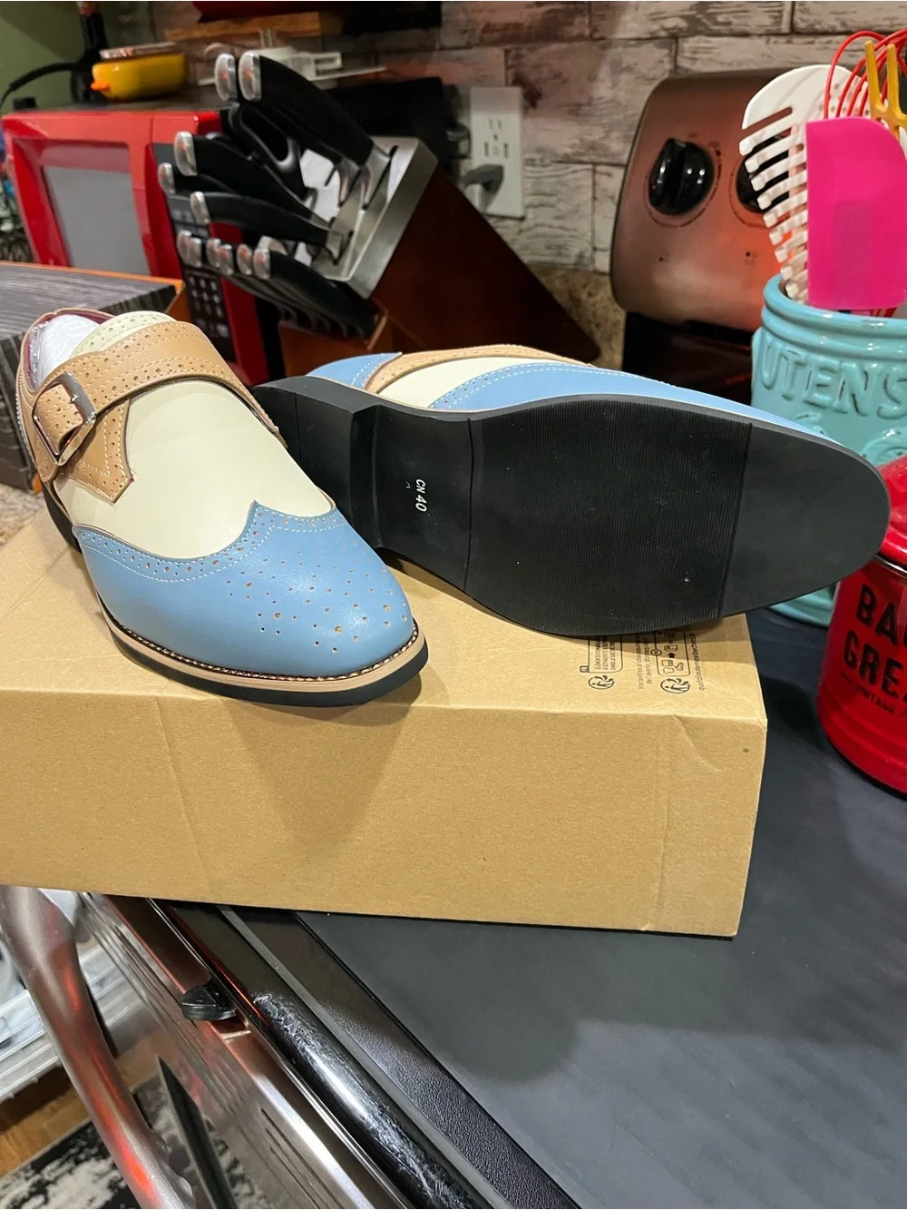 Men's Two-Tone Blue & Cream Monk Strap Dress Shoes